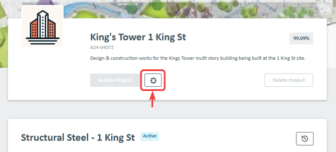 Image shows the location of the project settings button when looking from the relevant Project page.