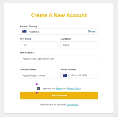 Enter basic identity information for the user and the organisation.