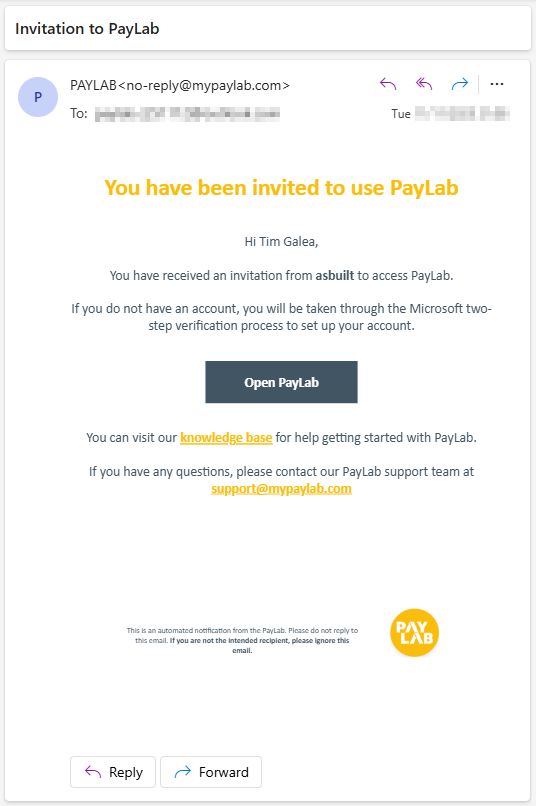 PayLab-Email Verification Invitation