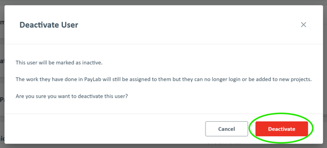 Confirm diactivation