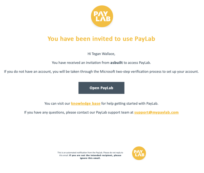 PayLab-Email Verification Invitation