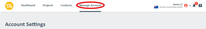 Where to find the manage account tab.